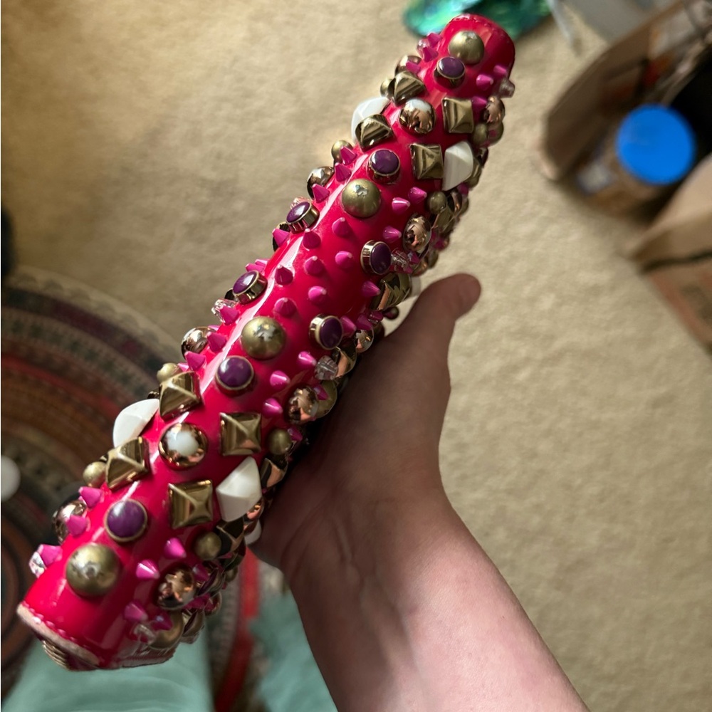 Christian Louboutin Vibrant Pink Clutch with Gold Accents - Picture 14 of 14